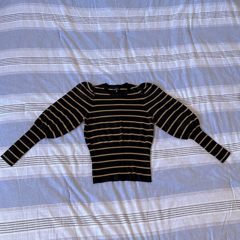Who What Wear Balloon/Puffed-sleeved Knit Striped Sweater